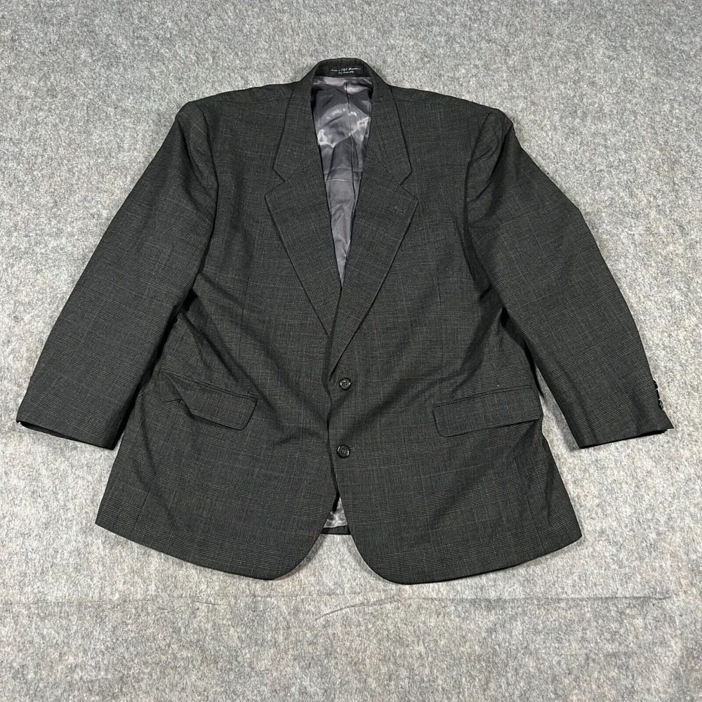 Marc Jeffries Men's Blazer Coat 48R Gray Plaid 100% Pure Wool Single-Breasted